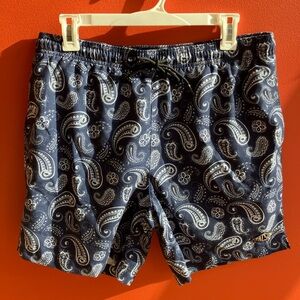PacSun men’s blue and white paisley swim trunks 
Size Medium